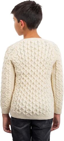 SAOL Classic Aran Cable Sweater for Kids: Crew Neck, 100% Merino Wool Celtci Knit Made in Ireland in Saudi Arabia