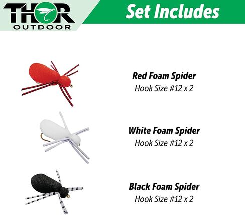 Thor Outdoor Foam Spider Fly Fishing Set – White, 6 Pc, Hook Size #14 - Topwater Dry Flies for Bass, Panfish, and Trout in Kuwait