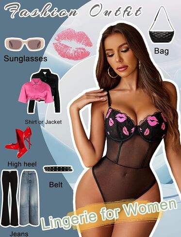 Avidlove Womens Lingerie Supportive Bodysuit with Removable Mini Skirt Embroidery Garter Lingerie Set in Saudi Arabia