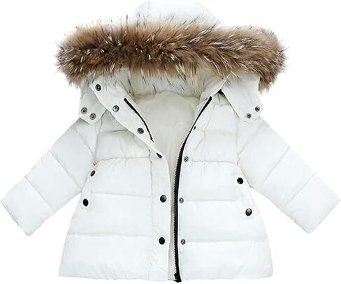 1-6 Years Toddler Baby Girls Jacket Winter Warm Fur Hooded Coat Removable Hood Puffer Jacket Snowsuit Outerwear Coat in Saudi Arabia