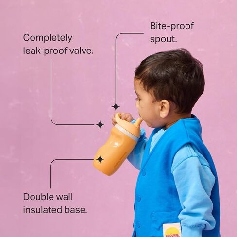 Tommee Tippee Insulated Sporty Bottle, 9oz, No Spill Toddler Water Bottle For 12 months +, Two-Piece Valve Helps Stop Spills, Pack of 2, Light Blue and Orange in Kuwait