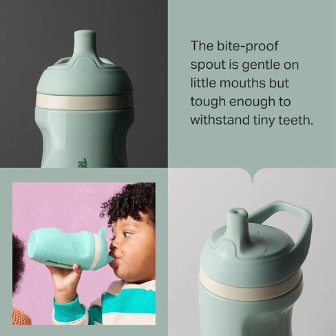 Tommee Tippee Insulated Sporty Bottle, 9oz, No Spill Toddler Water Bottle For 12 months +, Two-Piece Valve Helps Stop Spills, Pack of 2, Light Blue and Orange in Kuwait