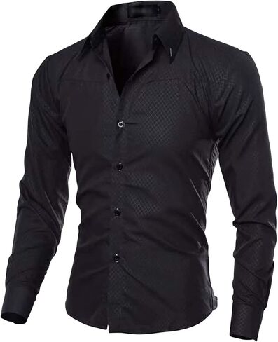 Men's Lightweight Casual Classic Dress Shirt Stylish Solid Button Down Shirts Loose Fit Long Sleeve Shirts in Saudi Arabia