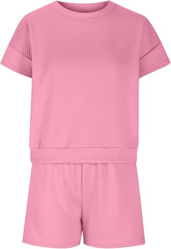 Womens 2 Piece Outfits Lounge Sets Short Sleeve Crewneck Tshirt Wide Leg Shorts Loose Casual Tracksuit with Pocket in Saudi Arabia