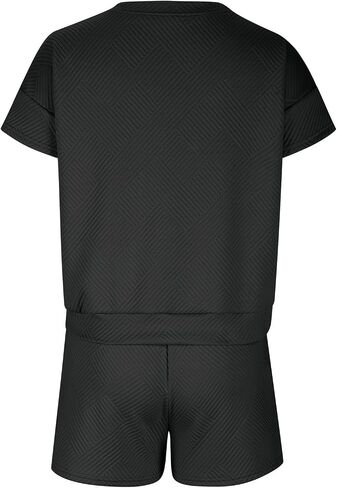 Womens 2 Piece Outfits Lounge Sets Short Sleeve Crewneck Tshirt Wide Leg Shorts Loose Casual Tracksuit with Pocket in Saudi Arabia