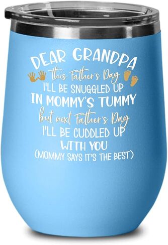 Fathers Day Wine Tumbler for New Grandpa Ill Be Snuggled In Mommys Tummy Cute Baby Foot and Hand Print First Time Grandfather Pregnancy Announcement 1 in Saudi Arabia