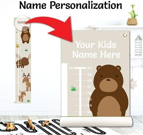 Personalized Kids Canvas Growth Chart, Height Chart, Growth Chart Banner, Forest Animals in Kuwait