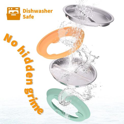 Stainless Steel Toddler Plate with Suction, 9" Divided Plates with Removable Silicone Sleeves for Kids, Non Toxic & BPA Free | Non Slip | Unbreakable Baby Snack Dishes Set of 2, Green & Orange in Saudi Arabia