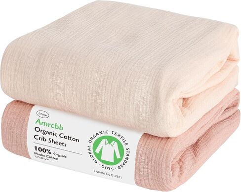 100% Organic Cotton Muslin Crib Sheets 2 Pack 52x28 Inches, Super Soft Fitted Sheets for Baby Boys and Girls - Fits All Standard Crib Mattress Sheet 28x52 Inches - Neutral Toddler Bedding in Kuwait