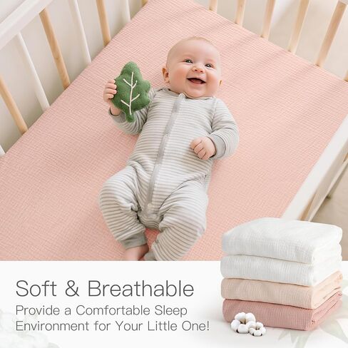 100% Organic Cotton Muslin Crib Sheets 2 Pack 52x28 Inches, Super Soft Fitted Sheets for Baby Boys and Girls - Fits All Standard Crib Mattress Sheet 28x52 Inches - Neutral Toddler Bedding in Kuwait