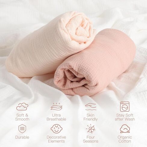 100% Organic Cotton Muslin Crib Sheets 2 Pack 52x28 Inches, Super Soft Fitted Sheets for Baby Boys and Girls - Fits All Standard Crib Mattress Sheet 28x52 Inches - Neutral Toddler Bedding in Kuwait