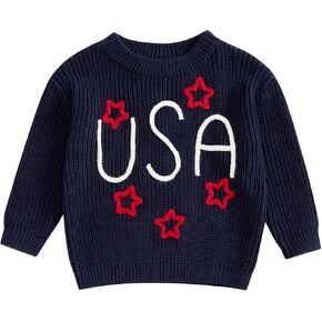 Giraropa Toddler Baby الرابع من يوليو سترة السترة المحبوكة الرقبة USA مطرزة بلووفر سقميت سقوط الخريف ملابس الشتاء