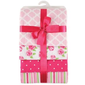 Hudson Baby Flannel Receiving Blankets 4 Pack, Pink