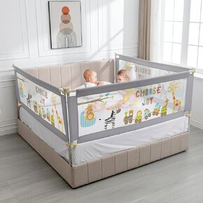Bed Rail for Toddlers, 3-Piece Baby Bed Rail Guard for Kids, 25 Height Levels Adjustable Bed Fence, 3 in 1 Foldable Bed Guardrail, Fit 2''-11.8'' Thick Mattress (Zoo Pattern, King)