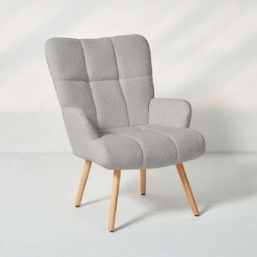 FERPIT Rocking Accent Chair Teddy Upholstered Glider Nursery Accent Chair Padded Seat with High Backrest for Living Room Light Gray Teddy Accent Chair