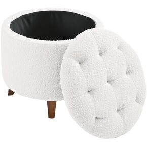 Round Ottoman Storage Stool with Cover Lid,Decorate The Living Room and Bedroom with Round Teddy Fleece Storage Ottoman (Grey) (style2)