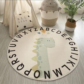 ABC Alphabet Round Rug for Kids Play Mat Baby Educational Learning Nursery Area Rug Washable Non-Slip Crawling Mat Carpet for Playroom Bedroom Decor (Dinosaur, 39in/100cm)