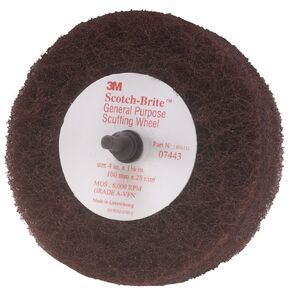 Scotch-Brite Roloc+ General Purpose Scuffing Wheel 7443 - Very Fine Grit Aluminum Oxide - Metal Scuffing Wheel - Roloc+ Quick Change - 4" x 1-1/8" - Pack of 10, Maroon