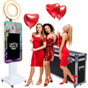 Magic Mirror Photo Booth 21.5" Touch Screen Camera Selfie DSLR Photobooth Machine with Software RGB LED Ring Light and Flight Case for Event Rental Wedding Party