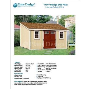 Lean To Roof Style 10' x 14' Deluxe Shed Plans Design # D1014L, Material List and Step By Step Included