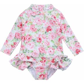 2025 Swimwear for Kids Girl Toddler Baby Girl Swimsuit Floral Print Long Sleeve Batching Suit Ruffles Swimwear Beachwear