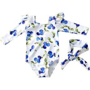 2025 Trendy Swimsuit for Toddler Baby Girl Long Sleeve Girls Floral Prints Two Swimwear Swimsuit Bikini Headband Set