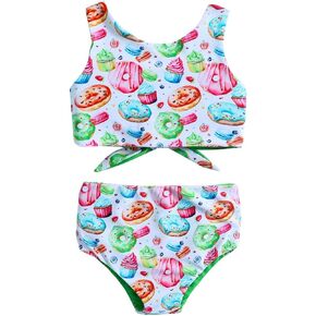 Baby Girls Swimwear Trendy Toddler Girl's Beachwear Sleeveless Donut Print Swimsuit 2 Swimsuit Bikini Beach Sport