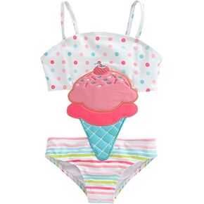 Baby Girl Swimsuit Cute Ice Cream Print Summer Ruffle Sleeveless Bathing Suit Cutout Toddler Girls One Piece Swimwear