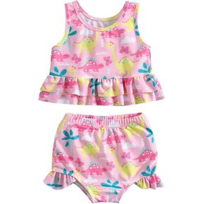 2025 Trendy Swimsuit Kids Toddler Baby Girls Spring Floral Cotton Short Sleeve Beach Swimwear Swinsuit Outfits Clothes
