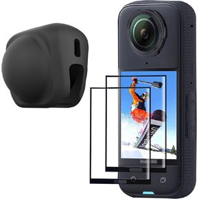 FiTSTILL Protection Accessories Kit for Insta 360 X5/X4,Tempered Glass Screen Protector+Rubber Lens Cap,2 PCS Ultra HD Screen Protector for insta360 X5 / X4 Camera,9H Hardness,Scratch Resistant