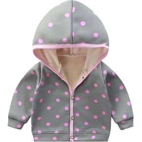 Baby Newborn Cute Pattern Print Hoodie Boys Girls Hooded Jacket Fleece Lined Warm Coat Button Down Cozy Tops