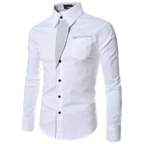 Mens Long Sleeve Stylish Dress Shirts Patchwork Casual Button Down Shirts Turn-Down Collar Shirt Top with Pockets (White,X-Large)