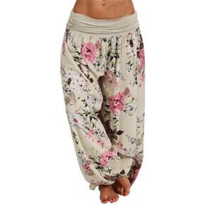 Women's Boho Hippie Harem Pants Floral Loose Wide Leg Summer Beach Pants Printed Flowy Baggy Casual Trousers