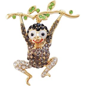 Navachi 18k Gold Plated Crystal Branches Leaves Monkey Brooch Pin