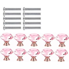 5/10Pcs Pink Diamond Shaped Crystal Glass Drawer Knobs - 30mm Cabinet Pull Handles(10PCS)