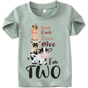 Toddler Girl 2nd Birthday Shirt Farm Animal Cow I'm Two Bday T-Shirt Cute 2 Year Old Birthday Party Gift Tee Tops
