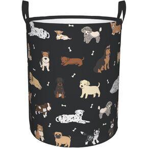 Cute Dogs Animals Print Round Laundry Hamper Storage Basket Toys Clothes Organizer Bin For Home Bathroom Bedroom Dorm Nursery, 38l