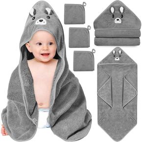 4 PCS مناشف الأطفال المغطاة بالغطاء ، ومنشفة أطفال ناعمة ، ومنشفة استحمام للأطفال الامتصاص ، ومناشف الأطفال و 3 أجهزة كمبيوتر مثبتة للأطفال حديثي الولادة ، والأطفال الصغار ، والأطفال ، 32 × 32 في منشفة الطفل مع غطاء الصبي والفتاة (الدب الرمادي)