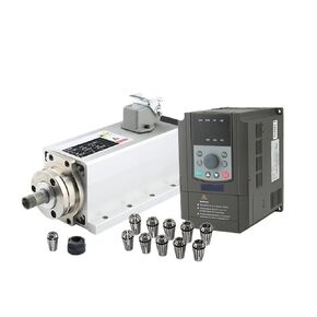 Engraving GDZ95x70-1.5kw 220V/380V Square Air-Cooled Spindle Motor+VFD Inverter+ER11 Chuck Set For CNC Router Milling Machine Accessories(1.5kw 380V kit)