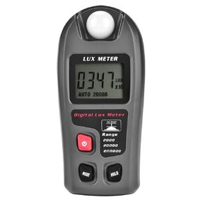 Luxmeter, Digital Illuminance Meter, Range up to 200,000 Lux, 20,000Fc, Digital Luxmeter with 4 Digit LCD Screen, for Film Photography Plants Aquarium Light Tester, Auto Manual