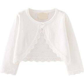 Toddler Baby Girl Long Sleeve Bolero Shrug Cotton Knitted Dressy Sweater Cardigan with Button Closure Lace Cardigan