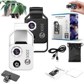 Nano Zoom 200x for iPhone - Smartphone Microscope Lens, 200X Magnification Zoom, LED Light, Adjustable Clip, USB Rechargeable - Portable Mini Lens for Micro World Exploration (White 1pcs,Without CPL)