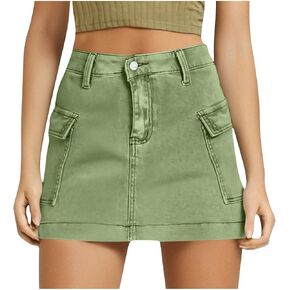 Women's Jean Skirt High Waisted Stretch Casual Summer Mini Skort Trendy Low Waist Cargo Denim Skirts with Pockets in Kuwait