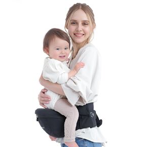 Baby Carrier with Hip Seat, Dual Dial Lock Stops Waistband Sagging & Back Pain,Ergonomic Elastic Core Reduces Belly Digging,Baby Hip Carrier for Newborn to Toddler Up to 45 lbs(Black/46in)
