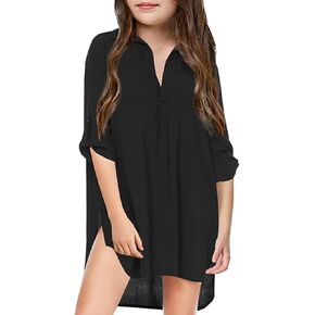 Cover Up Shirts for Kids Girl's Swimsuit Beach Chiffon Beachwear Teen Short Sleeve Bathing Suit Cover Up Beach Outfits