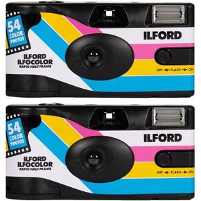 Ilford Ilfocolor Half Frame Frame Camera أحادي الاستخدام مع عدسة ثابتة 31 مم و 54 تعرض (أسود ، 2 عبوة) حزمة (عنصران)