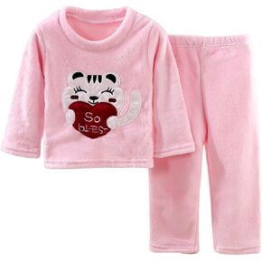 Children's Fall Winter Flannel Thermal Sets 2 Piece Patchwork Long Sleeve Fleece Pullover Top & Pants Outfits