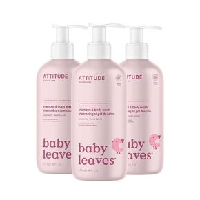 ATTITUDE 2-in-1 Shampoo and Body Wash for Baby, EWG Verified, Dermatologically Tested, Vegan, Unscented, 16 Fl Oz (Pack of 3)