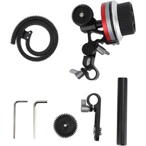 Follow Focus for DSLR and Mirrorless Camera Lenses,with A B Stops,Lens Gear Ring,15mm Rod and Rod Clamp,Camera Follow Focus Compatible with Lens Diameter Up to 114mm