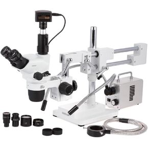 2X-225X Trinocular Boom Stand Stereo Zoom Microscope with 9MP 2.0 Camera and 50W Led Fiber Optic